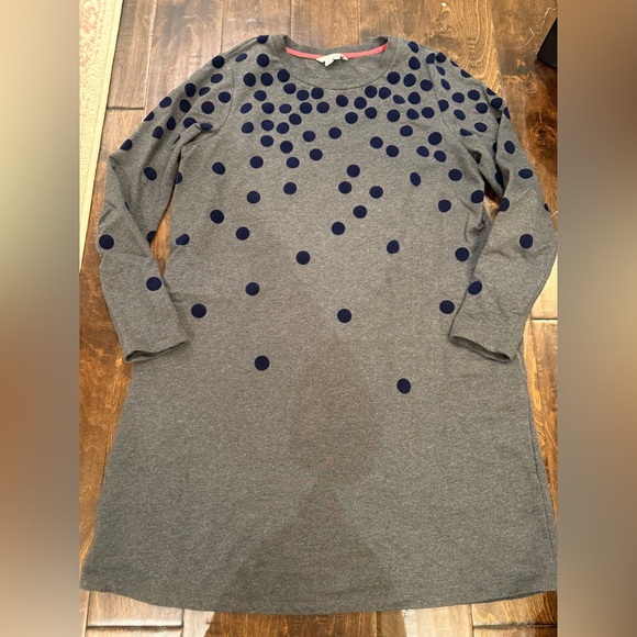 Boden Flocked Spot Knit Navy Blue Velvet Polka Dot Dress Size 14 - Picture 2 of 10